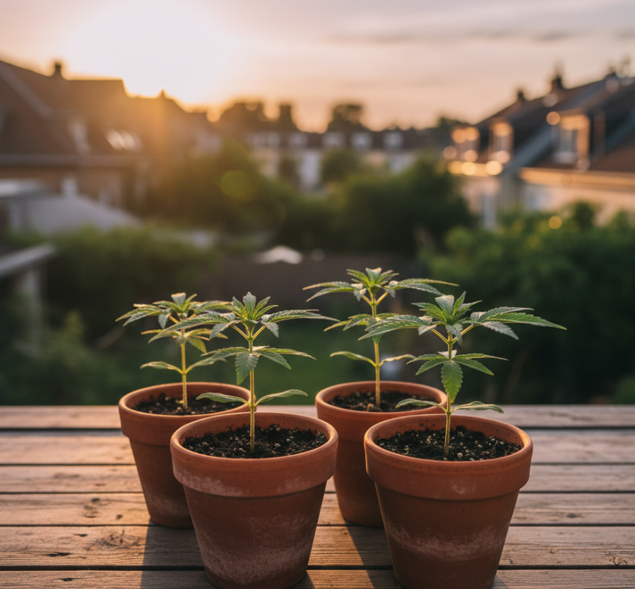 Plants in pots on balcony